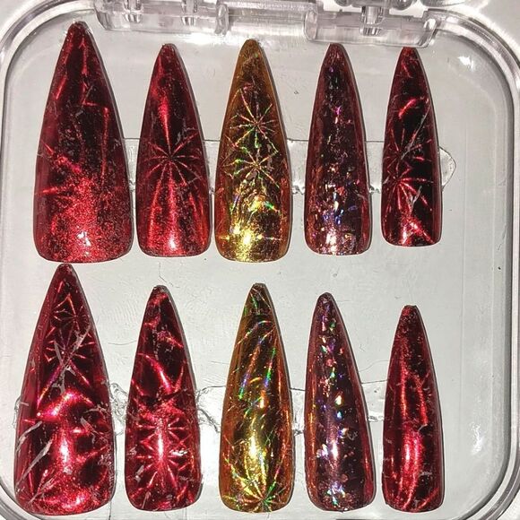 Hand crafted festive press on nails sz Large - Picture 4 of 9